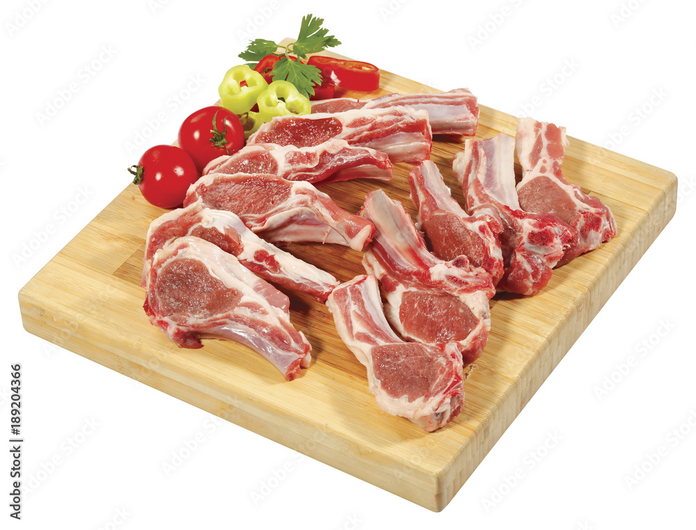 Spare Rib Roast/Spare Rib Joint/Blade Shoulder/Shoulder Butt were thinly sliced and placed on wooden cutting board Spare Rib Roast/Spare Rib Joint/Blade Shoulder/Shoulder Butt were thinly sliced and placed on wooden cutting board