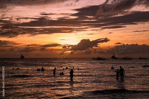 Beautiful sunset on Boracay white beach  Philippines