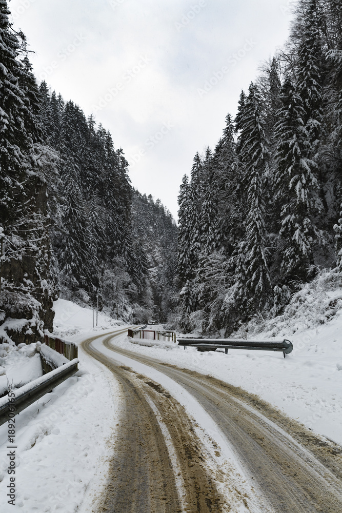mountain road in winter with snow mountain road in winter with snow