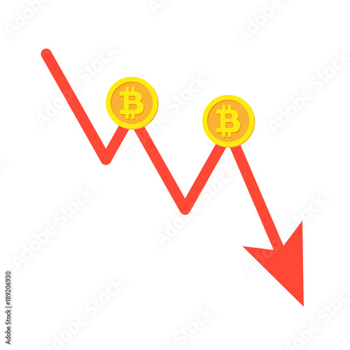 Bitcoin Kurs - Roter Graph nach unten - Pfeil