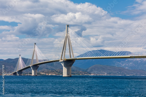 View of suspension bridge Rio-Antirio in Greece