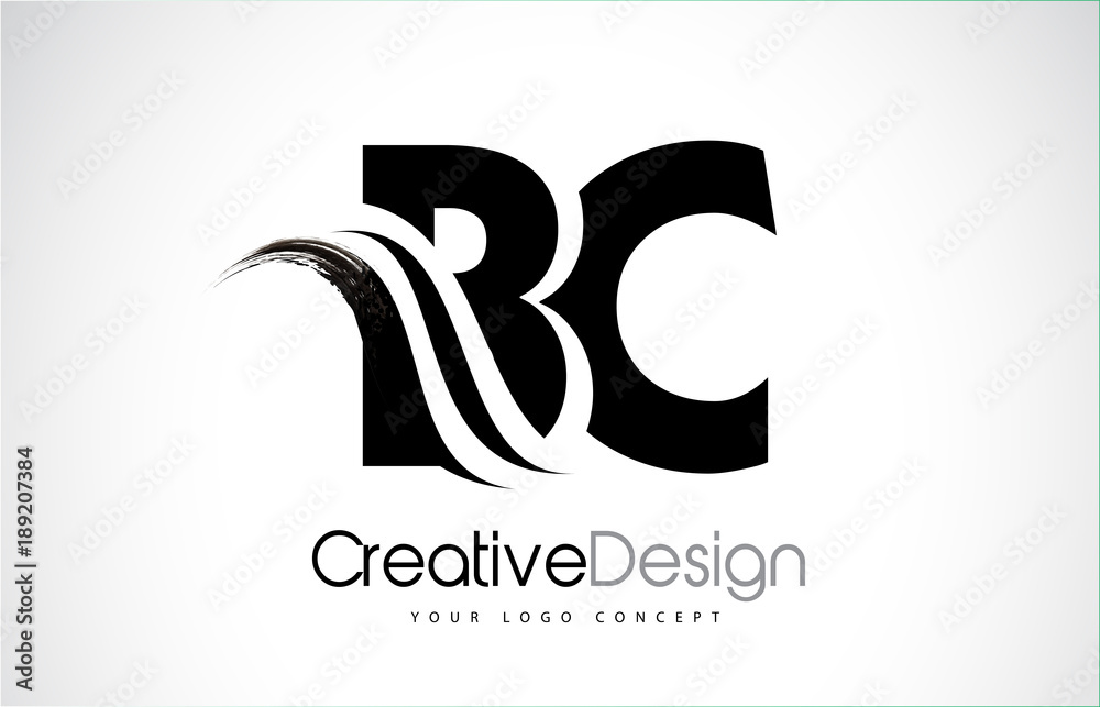 BC B C Creative Brush Black Letters Design With Swoosh BC B C Creative Brush Black Letters Design With Swoosh