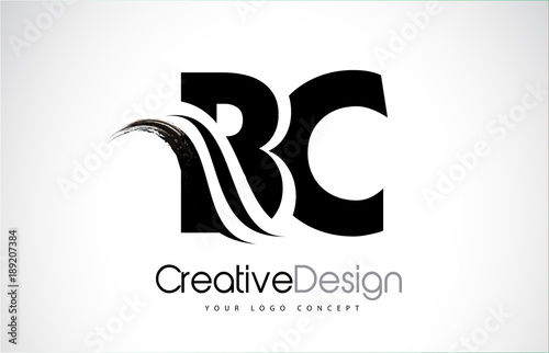 BC B C Creative Brush Black Letters Design With Swoosh