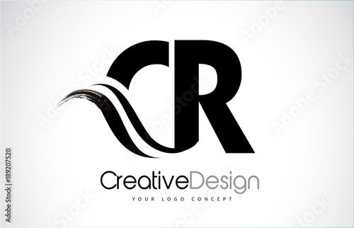 CR C R Creative Brush Black Letters Design With Swoosh