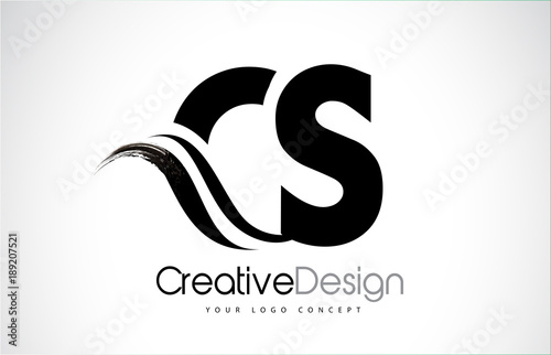 CS C S Creative Brush Black Letters Design With Swoosh