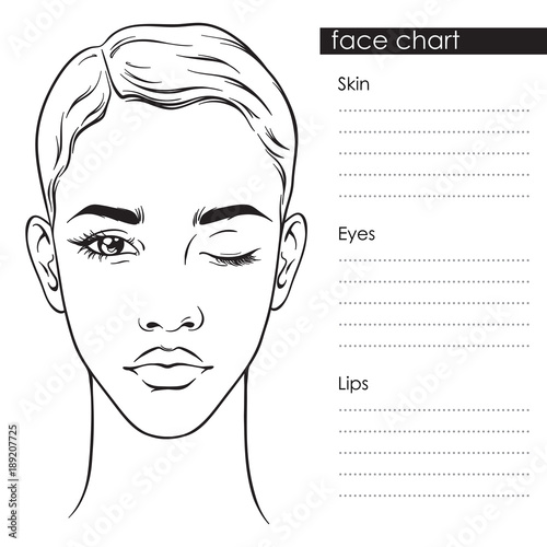 Beautiful woman with short haircut and one eye closed portrait. Face chart Makeup Artist Blank Template vector llustration