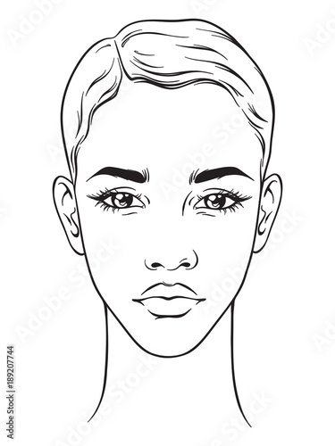 Beautiful african american woman with short haircut portrait isolated on white background. Face chart Makeup Artist Blank Template. Vector illustration