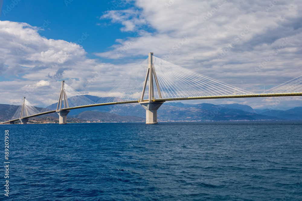 View of suspension bridge Rio-Antirio in Greece