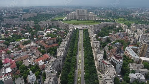 4K Drone Shot Of The Palace Of The Parliament in Bucharest, Romania. This is the second largest administrative building in the world, and also the third largest building in the world. photo