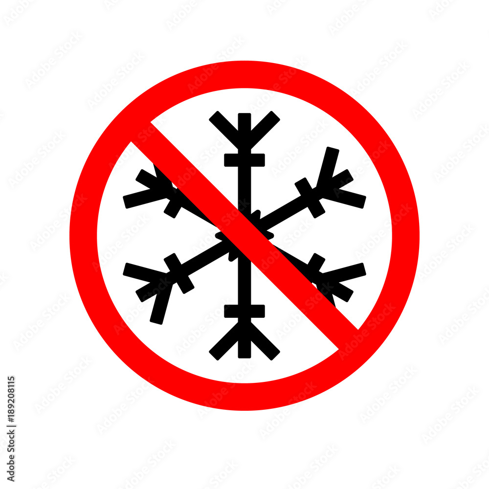 Vector Illustration of a forbidden signal with a snow flake. Red prohibitory sign. No snowflake. No frozen. Stop symbol Vector Illustration of a forbidden signal with a snow flake. Red prohibitory sign. No snowflake. No frozen. Stop symbol