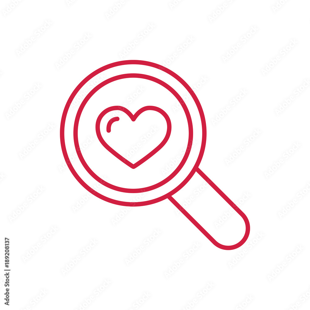 love searching symbol. magnify with heart red line icon on white background love searching symbol. magnify with heart red line icon on white background
