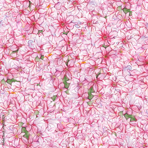Watercolor pink hyacinth flower nature plant seamless pattern texture background