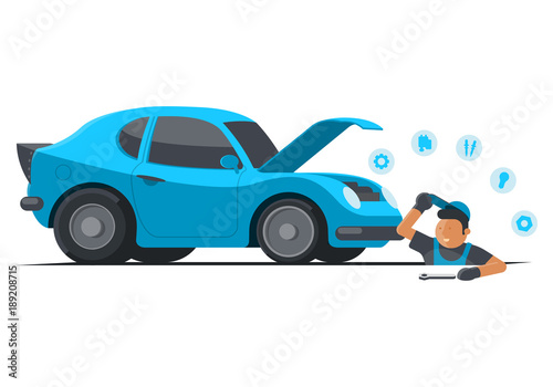 Flat illustration with car and mechanic