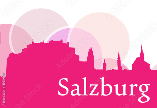 Silhouette Salzburgs, Vektorgrafik mit Schriftzug Magenta