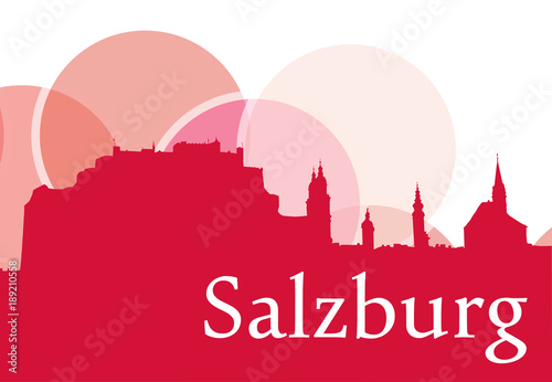 Silhouette Salzburgs, Vektorgrafik mit Schriftzug Weinrot photo