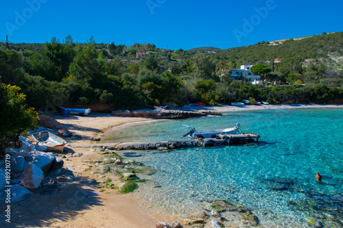 Fototapeta Naklejka Na Ścianę i Meble -  Isolated nudist beach in Ramnounda, located 65 kilometers from the center of Athens in Greece