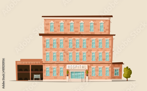 Modern hospital. medical services. Facade of clinic. Cartoon vector illustration