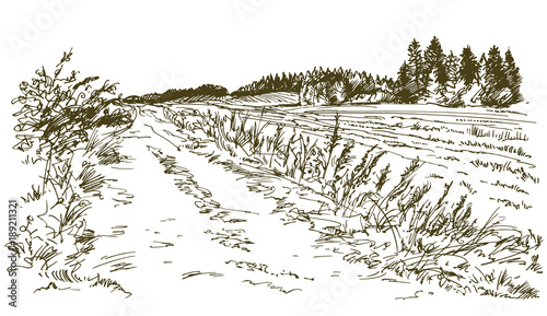 Rural landscape. Hand drawn set.