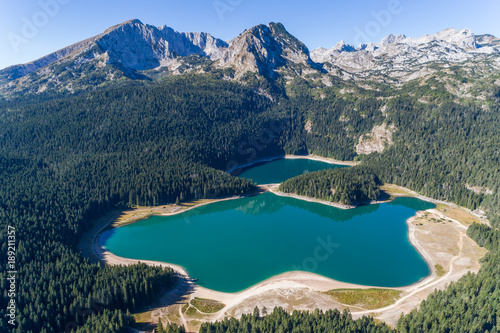 Fototapeta Naklejka Na Ścianę i Meble -  Aerial view on Black lake in National park Durmitor. Montenegro.