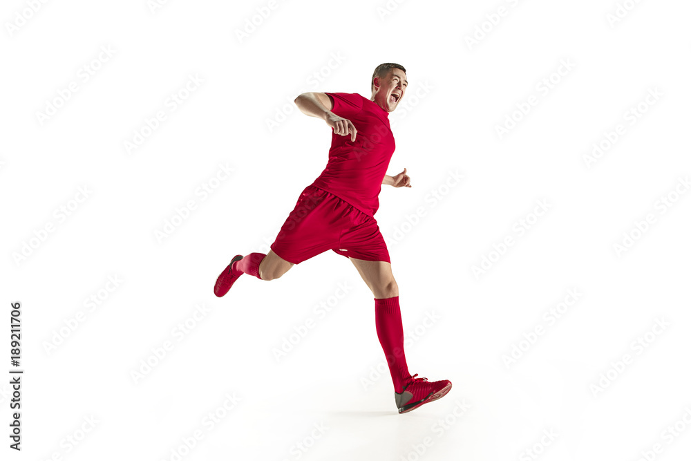 Professional football soccer player isolated on white background