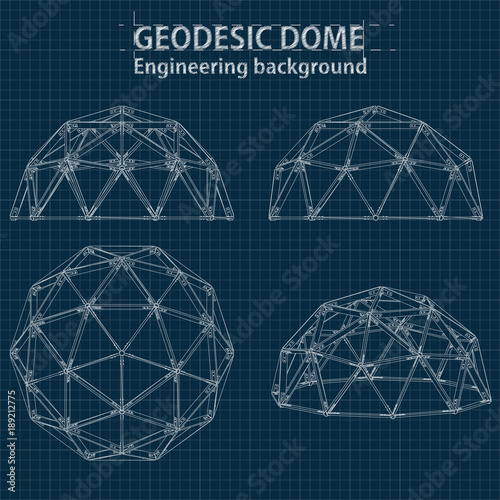Foto Drawing blueprint geodesic domes with lines of building