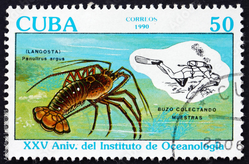 Postage stamp Cuba 1990 Caribbean spiny lobster