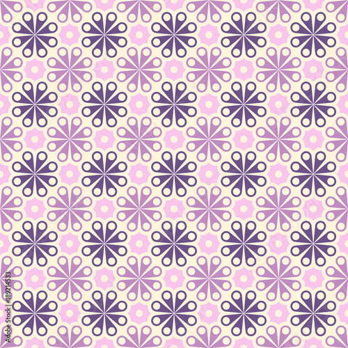 Colored geometric vector seamless pattern in purple and pink tones. For printing on textiles, glass, ceramics.