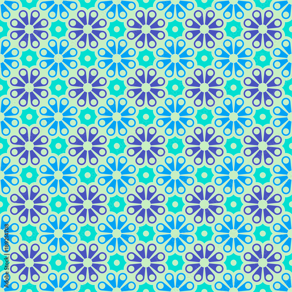 Vector colored geometric seamless pattern in blue, Indigo and violet. For printing on textiles, glass, ceramics.