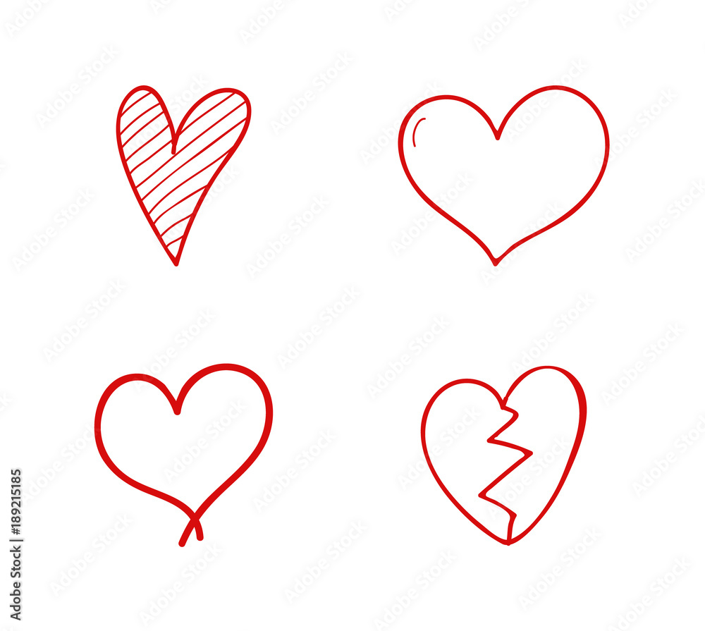Collection of sketchy hearts. Vector.