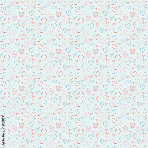 Seamless texture with hand drawn hearts - wrapping paper. Valentine's Day, Woman's Day and Mother's Day. Vector.