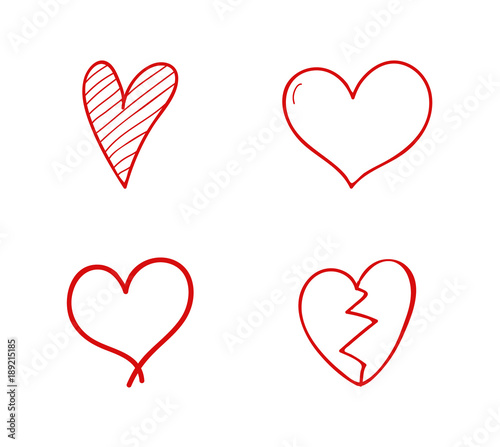 Collection of sketchy hearts. Vector.