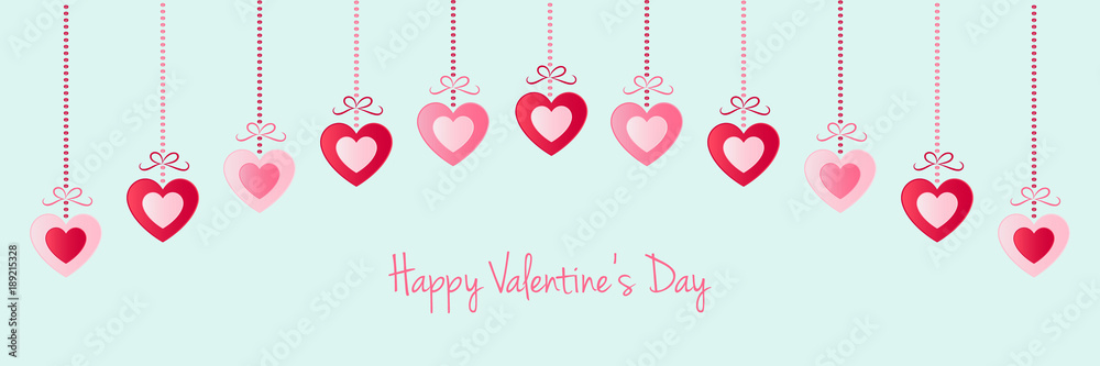 Panoramic banner with greeting for Valentine's Day. Vector.