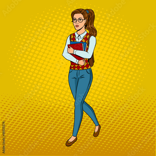 Nerd student girl pop art vector illustration