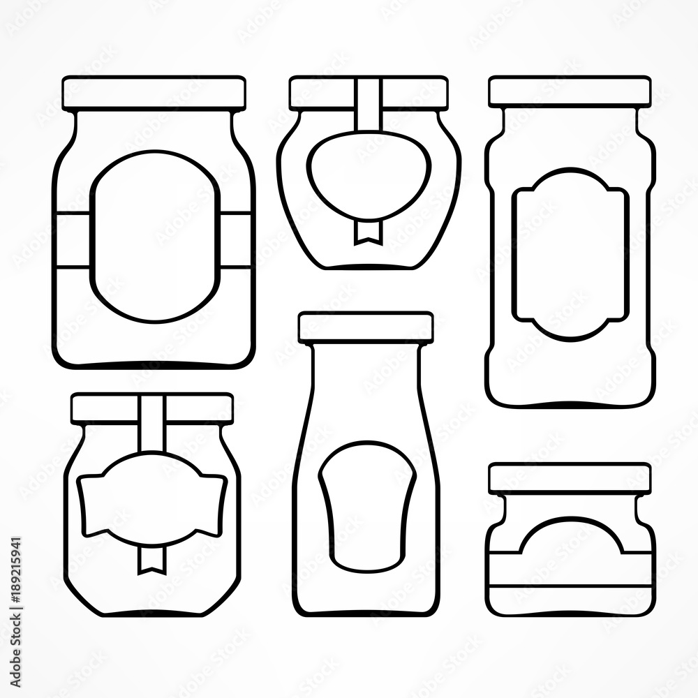 Set of glass jars with labels for canning and preserving Set of glass jars with labels for canning and preserving