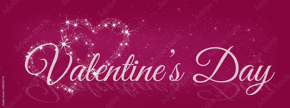 Valentine's Day lettering on a pink background with two connected hearts made of shining stars - diamonds