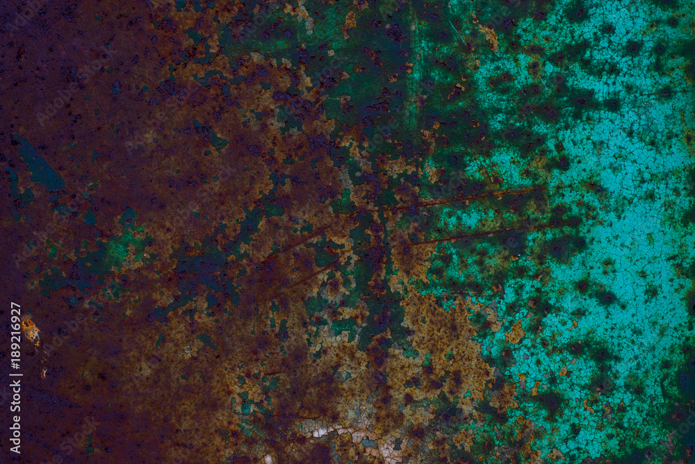Rusty iron background with bright green paint