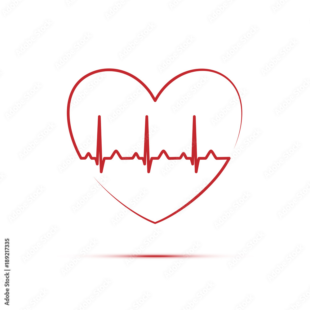 Red line heart rate in heart shape. Vector isolated heart icon.