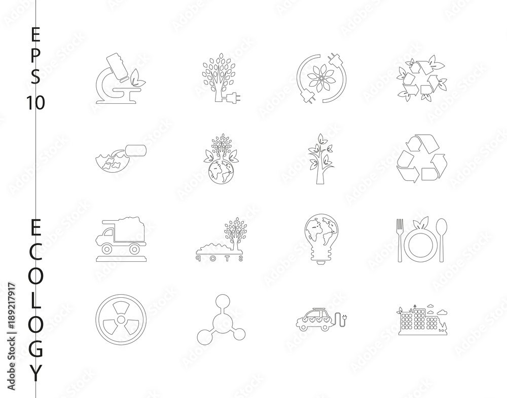 Green, Ecology and environment icon set in vector format. 16 icons in thin line sets