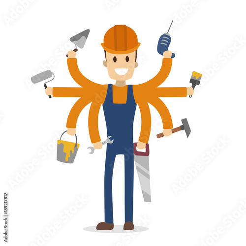 Multitasking construction worker.