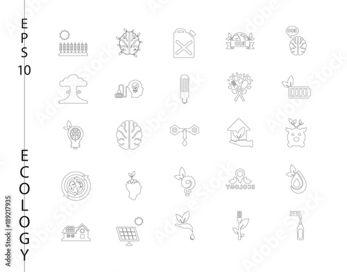 Green, Ecology and environment icon set in vector format. 25 icons in thin line sets