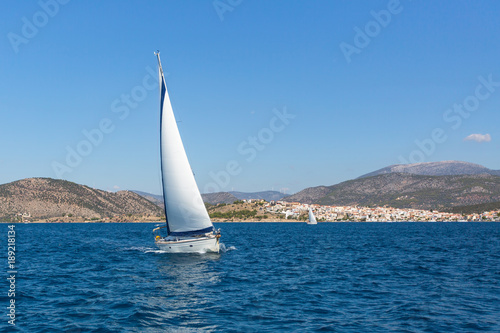 Sailing ship yachts regatta on the Aegean sea.