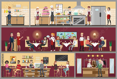 Restaurant interior set.