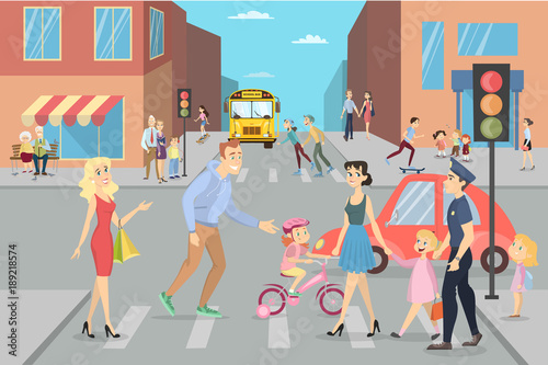 City street with people.