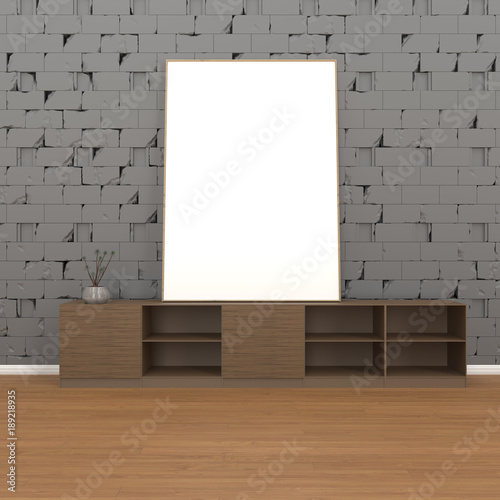 Mock up empty room Brick wall 3D rendering