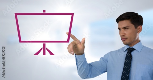 Businessman touching blank screen icon