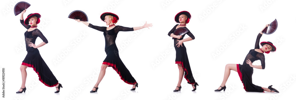 Fototapeta premium Woman dancing spanish dance isolated on white