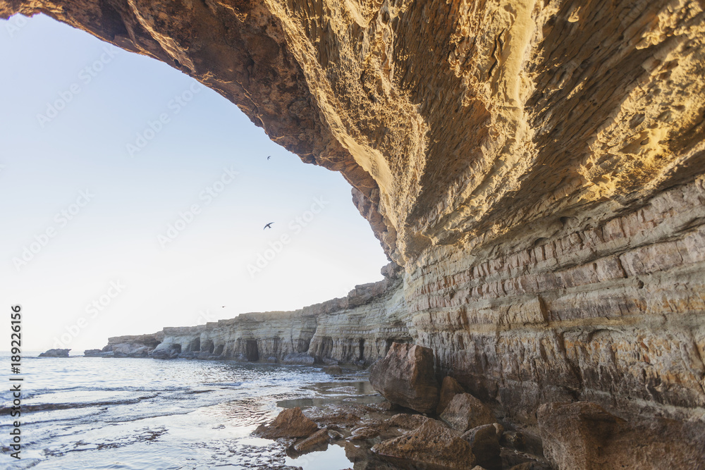 Naklejka premium Sea caves of Cavo greco cape. Ayia napa, Cyprus.