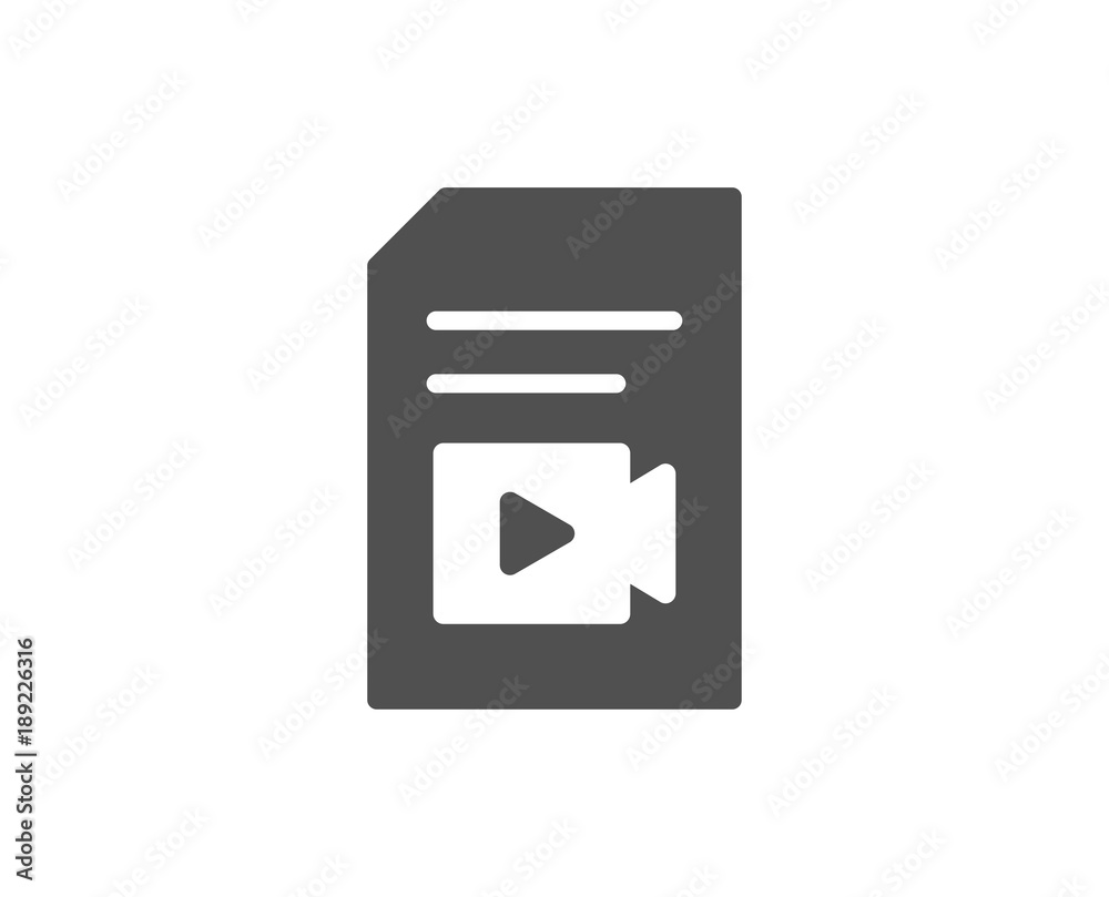 Document with Video content simple icon. Vlog File with Camera sign. Paper page concept symbol. Quality design elements. Classic style. Vector Document with Video content simple icon. Vlog File with Camera sign. Paper page concept symbol. Quality design elements. Classic style. Vector