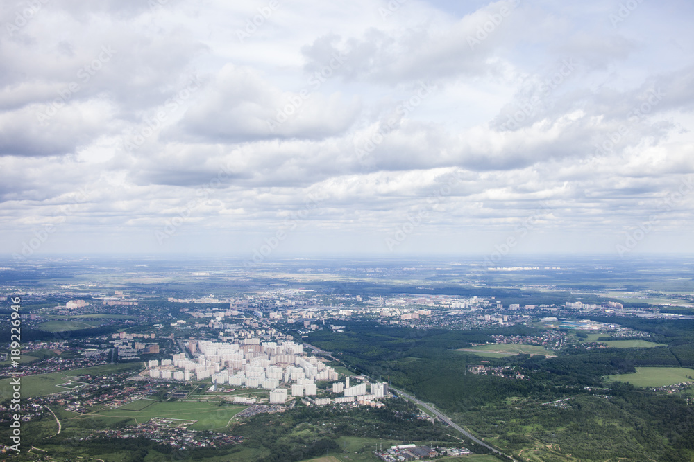 Moscow landscape. Aerial view. Cloudy sky