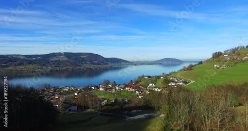AERIAL view of Attersee lake,  Attersee, Upper Austria, Austria
